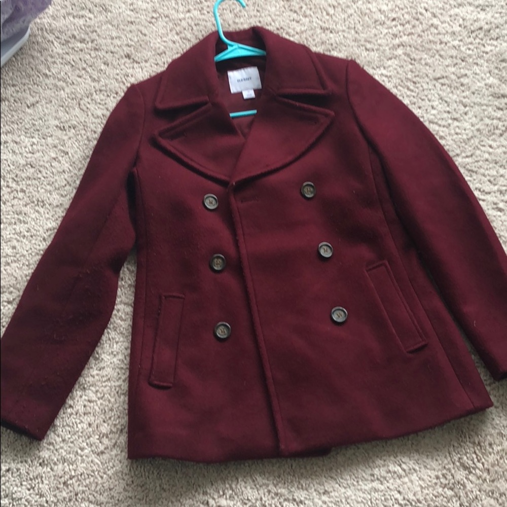 old navy dark red pea coat